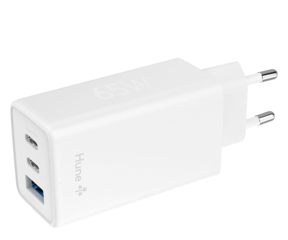 Ładowarka i akumulator Hune Ładowarka sieciowa GaN 65W 2x USB-C+USB-A Snow White